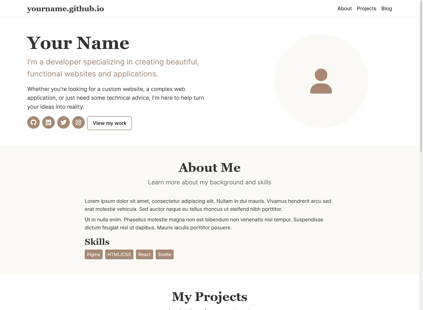 A screenshot of a blank portfolio website