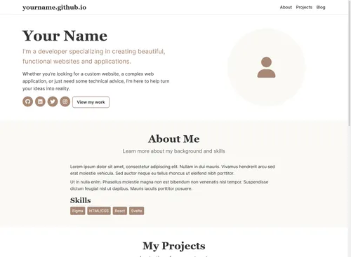A screenshot of a blank portfolio website